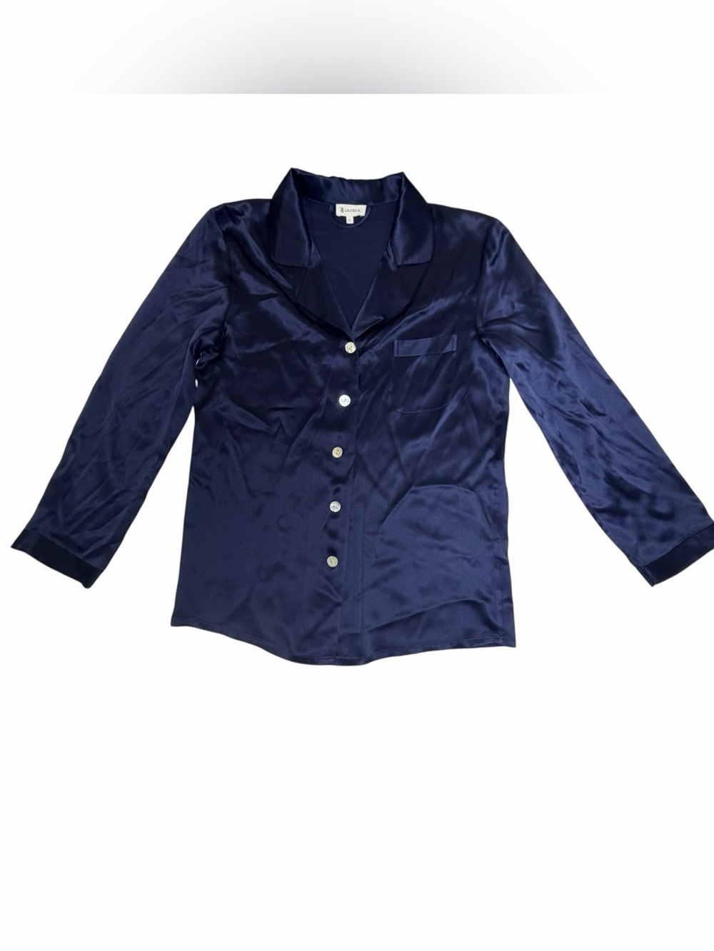 Lilysilk Navy Blue 100% Silk Button Down Pajama Shirt XS - Picture 4 of 8